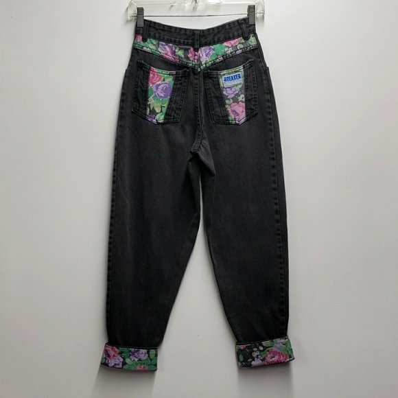 Breaker Vintage Jeans Women's Small High Waisted Pleated Front Floral Patches - Picture 4 of 12